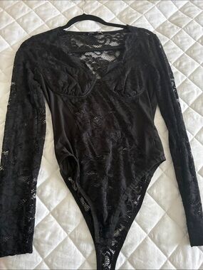 Fashion Nova Black Lace Bodysuit